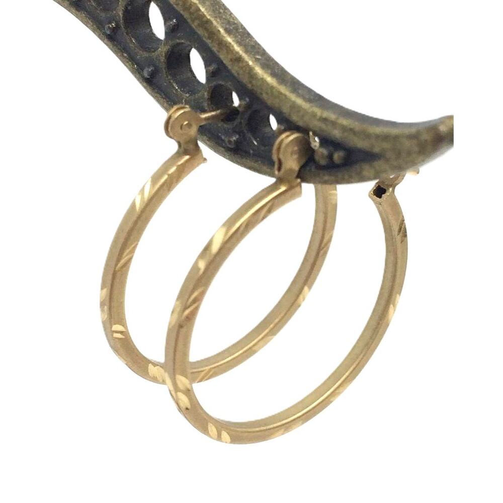 Vintage 14K Yellow Gold Diamond Cut Hollow Round Hoop Earrings